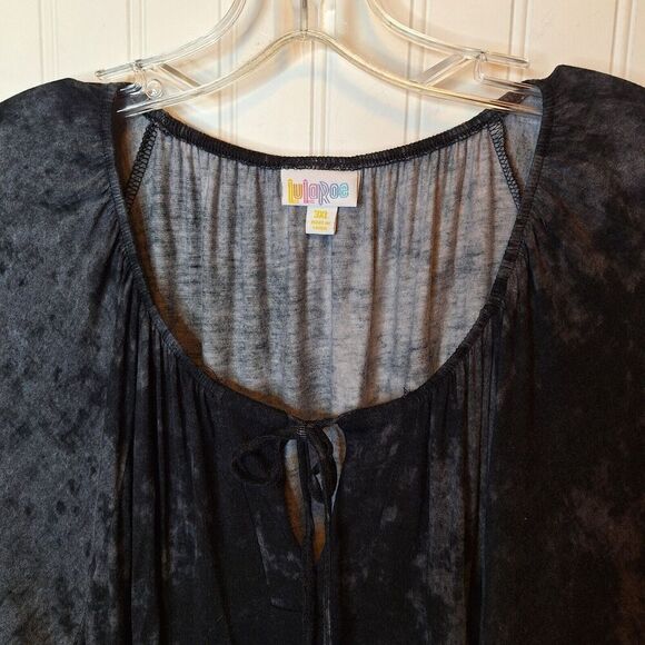 LuLaRoe Womens Tie Neck Stretch Tie Dye Top Size 3XL Gray Black 3/4 Sleeve Knit - Picture 3 of 9